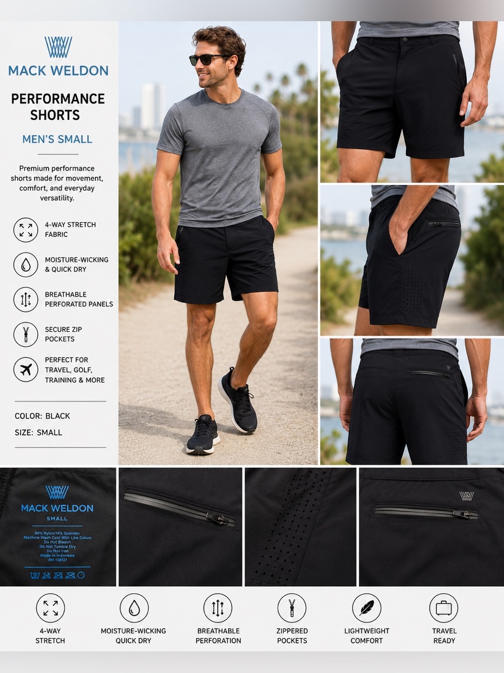 Mack Weldon Men’s Small Black Performance Shorts Stretch Athletic Training Golf